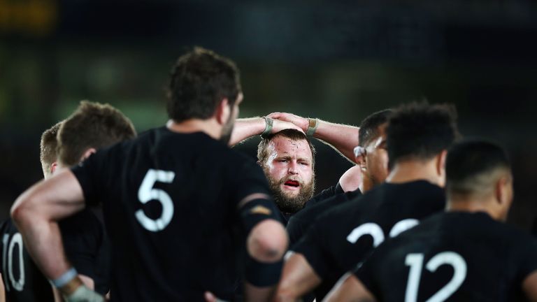 Joe Moody during The Rugby Championship game between the New Zealand All Blacks and the Australia Wallabies at Eden Park on August 25, 2018 in Auckland, New Zealand.
