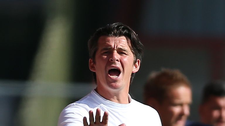 Fleetwood Town manager Joey Barton gestures on the touchline