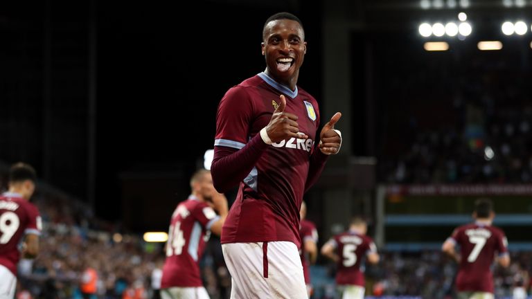 Aston Villa's Jonathan Kodjia celebrates scoring his side's second goal of the game