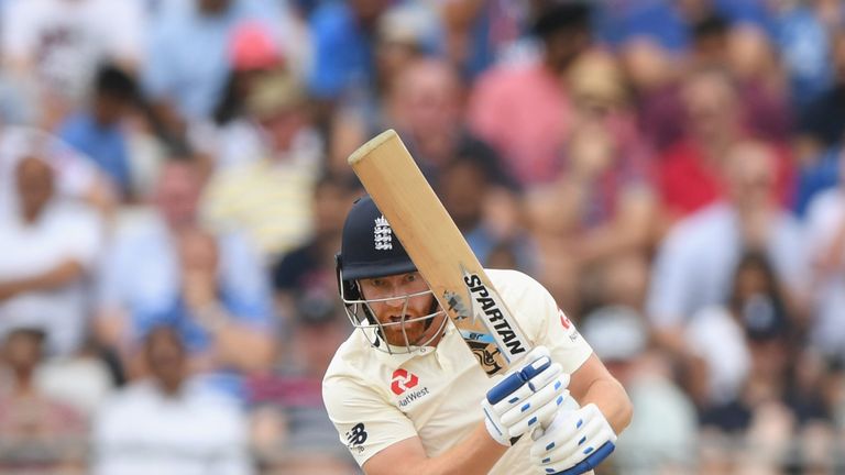 England batsman Jonny Bairstow drives during day 3 of the First Specsavers Test Match v India at Edgbaston on August 3, 2018 in Birmingham, England
