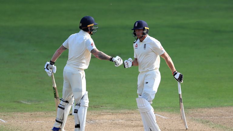 England's Ben Stokes (left) and Jos Buttler (right) during day four of the Specsavers Third Test match v India at Trent Bridge, Nottingham.