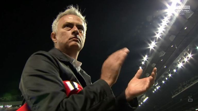 Jose Mourinho stood to applaud the home fans for over a minute after the game, picking up a scarf thrown onto the pitch