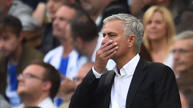 Jose Mourinho on the sidelines during Manchester United&#39;s defeat to Brighton.