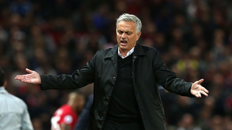 Jose Mourinho shows his frustration during the Premier League match against Tottenham Hotspur