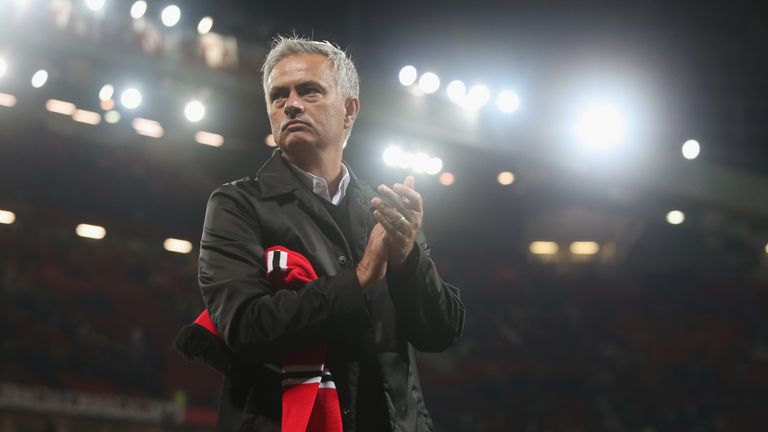 Jose Mourinho at Old Trafford during the Premier League match against Tottenham Hotspur