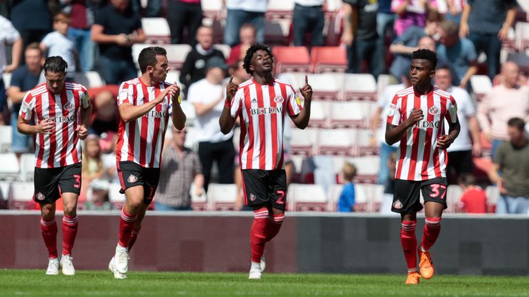 Josh Maja (right) celebrates scoring Sunderland's equaliser against Charlton