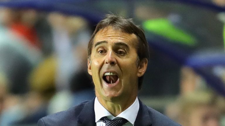 Julen Lopetegui reacts during the UEFA Super Cup between Real Madrid and Atletico Madrid at Lillekula Stadium on August 15, 2018