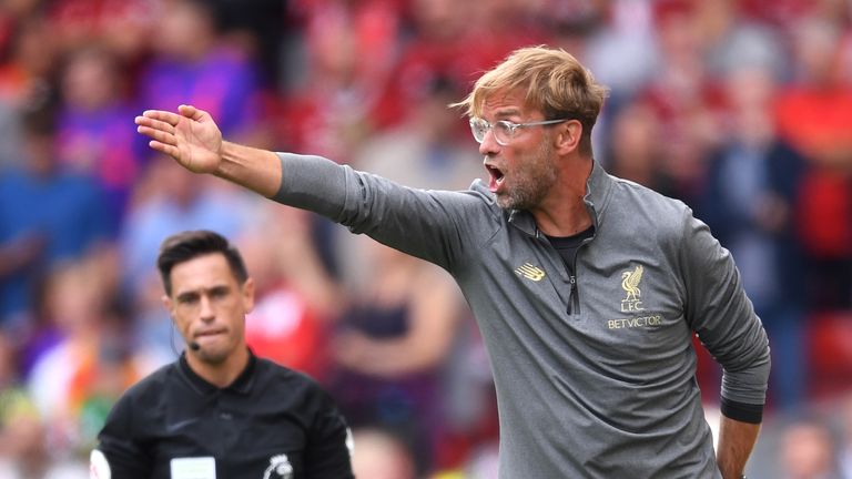 Jurgen Klopp gives his team instructions during the 4-0 home win over West Ham United