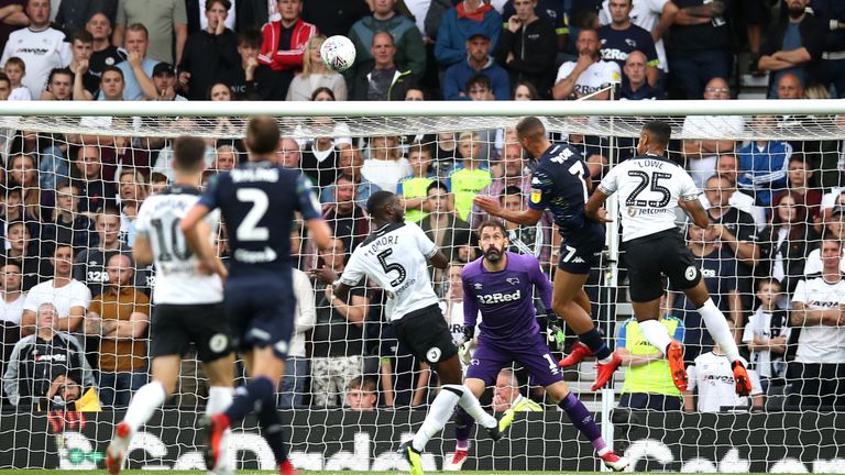 Kemar Roofe makes it 2-1 to Leeds United with a looping header