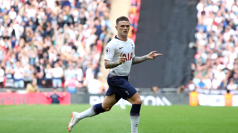 Tottenham Hotspur's Kieran Trippier celebrates scoring his side's second goal of the game v Fulham during the Premier League match at Wembley Stadium, London