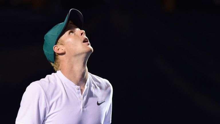 Kyle Edmund of Great Britain reacts following his win against Leonardo Mayer of Argentina during their match on day two of the Winston-Salem Open at Wake Forest University on August 21, 2018 in Winston-Salem, North Carolina