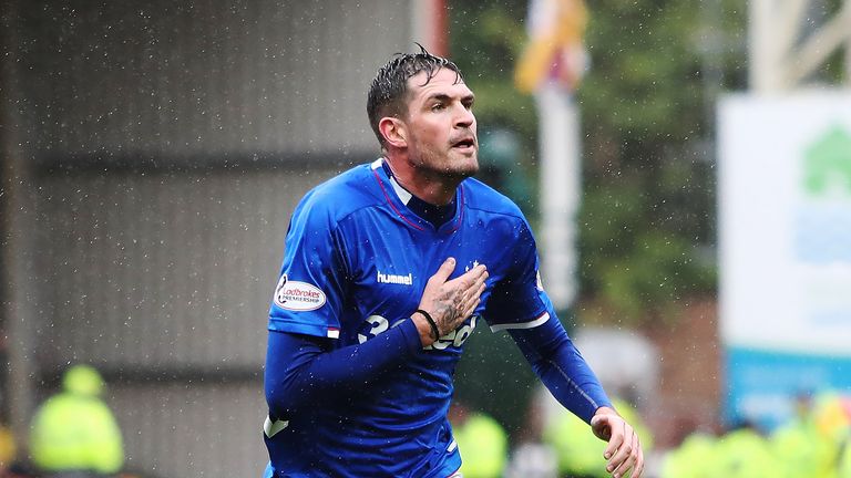 Kyle Lafferty celebrates his second goal against Motherwell