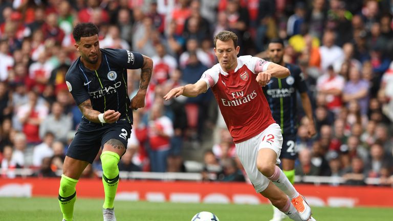 Kyle Walker during the Premier League match between Arsenal FC and Manchester City at Emirates Stadium on August 12, 2018 in London, United Kingdom