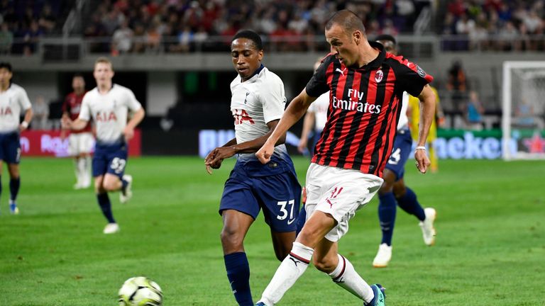 Kyle Walker-Peters in action for Tottenham against AC Milan