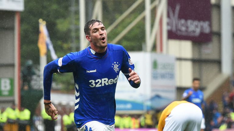 Kyle Lafferty celebrates his first goal since rejoining Rangers