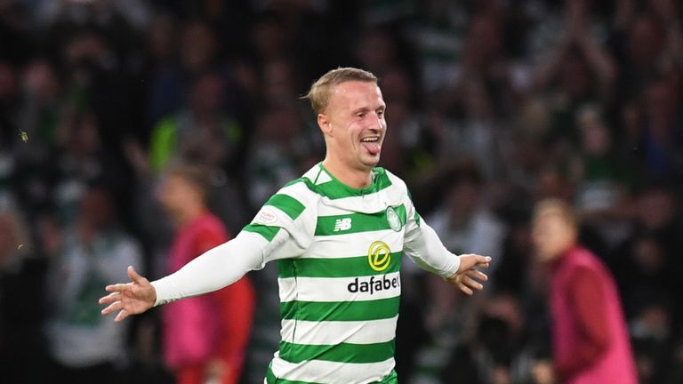 Celtic's Leigh Griffiths celebrates his goal to make it 1-0.