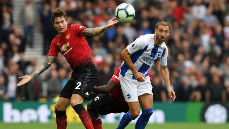  during the Premier League match between Brighton & Hove Albion and Manchester United at American Express Community Stadium on August 19, 2018 in Brighton, United Kingdom.