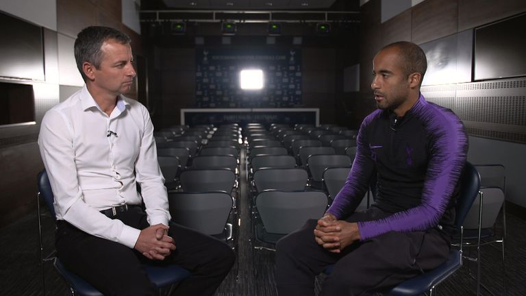 Tottenham winger Lucas Moura chats to Johnny Phillips