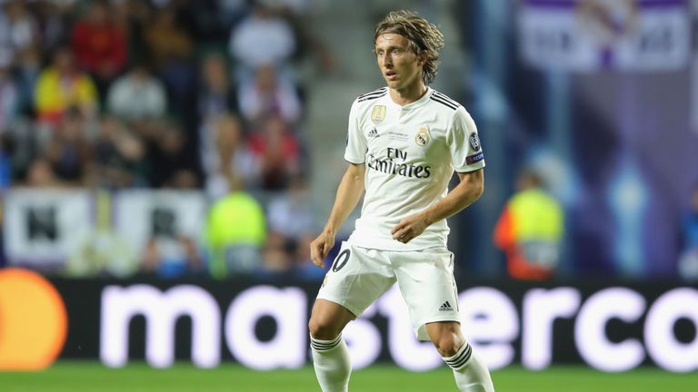 Luka Modric in action during the UEFA Super Cup between Real Madrid and Atletico Madrid at Lillekula Stadium on August 15, 2018