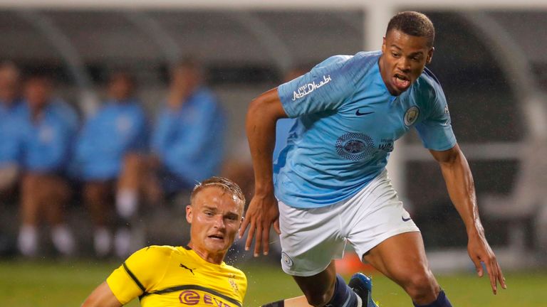 Lukas Nmecha in action for Manchester City against Borussia Dortmund