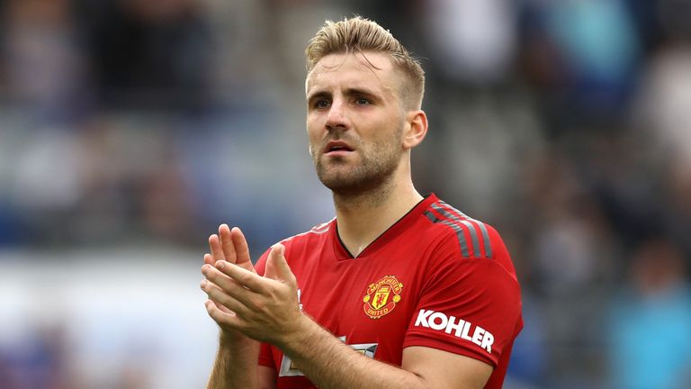 Luke Shaw during the Premier League match between Brighton & Hove Albion and Manchester United at American Express Community Stadium on August 19, 2018 in Brighton, United Kingdom.