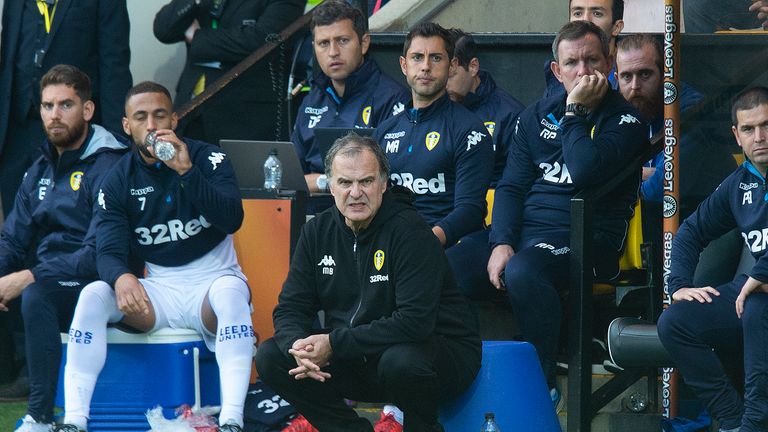 Leeds United manager Marcelo Bielsa during the Sky Bet Championship match at Carrow Road, Norwich