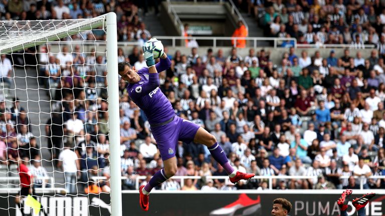 Martin Dubravka makes a save from Dele Alli