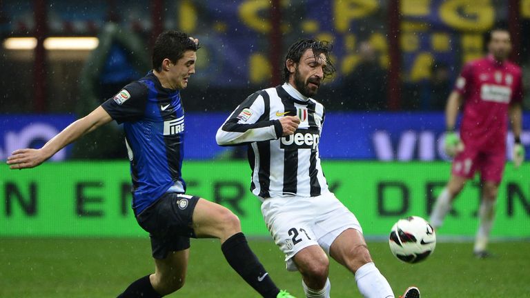 Inter midfielder Mateo Kovacic up against Juventus midfielder Andrea Pirlo
