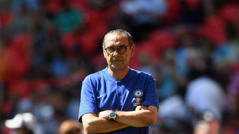 Maurizio Sarri during the FA Community Shield between Manchester City and Chelsea at Wembley Stadium on August 5, 2018 in London, England.