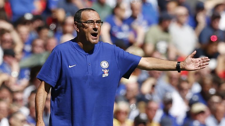 Maurizio Sarri gestures during the Community Shield 