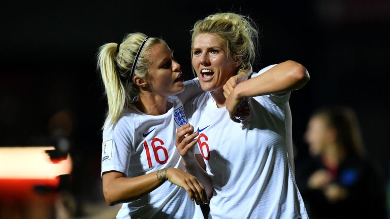 England duo Millie Bright, Rachel Daly celebrate against Wales