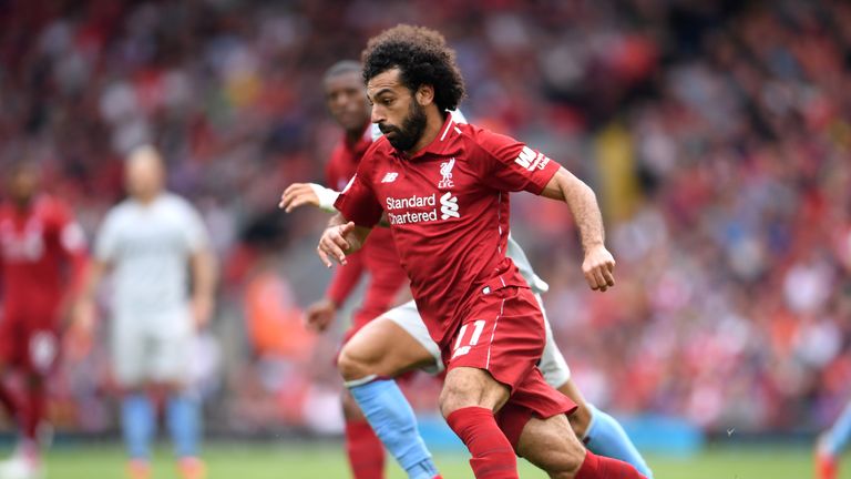 Mohamed Salah of Liverpool runs at the West Ham United defence