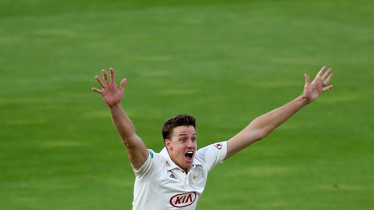  during day one of the Specsavers County Championship Division One match between Surrey and Lancashire at The Kia Oval on August 19, 2018 in London, England.