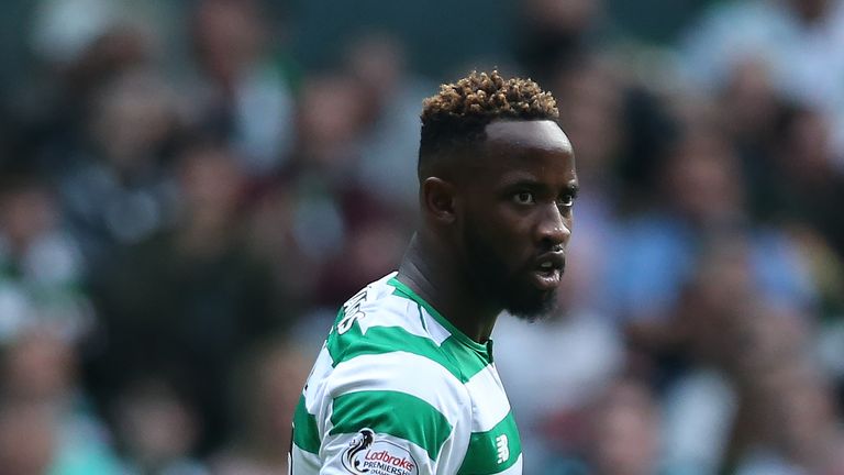 GLASGOW, SCOTLAND - JULY 18: Moussa Dembele of Celtic celebrates scoring his first goal during the UEFA Champions League Qualifier between Celtic and Alashkert FC  at Celtic Park on July 18, 2018 in Glasgow, Scotland. (Photo by Ian MacNicol/Getty Images)