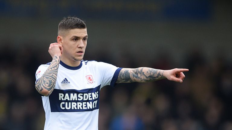 BURTON-UPON-TRENT, ENGLAND - APRIL 02: Muhamed Besic of  Middlesbrough during the Sky Bet Championship match between Burton Albion and Middlesbrough at Pirelli Stadium on April 2, 2018 in Burton-upon-Trent, England. (Photo by Nathan Stirk/Getty Images)                 