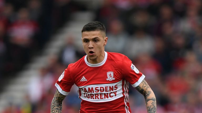 Muhamed Besic in action for Middlesbrough during the Sky Bet Championship Play-Off Semi-Final, First Leg against Aston Villa