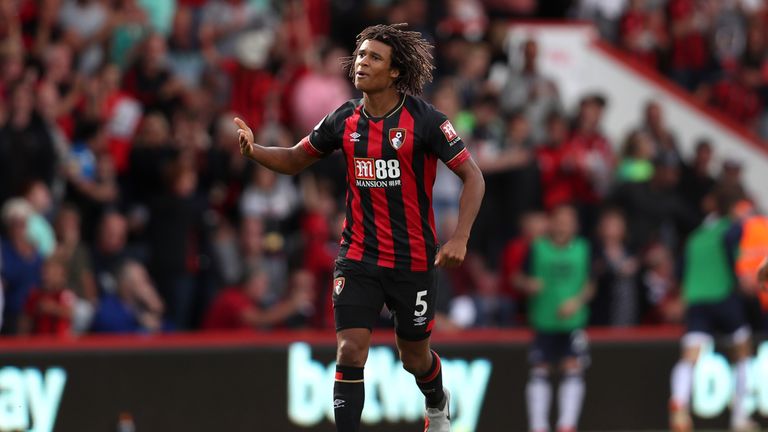 Nathan Ake celebrates his 79th minute equaliser