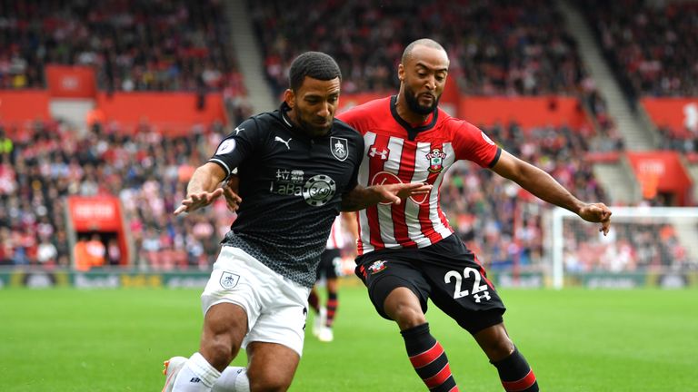 Aaron Lennon and Nathan Redmond in action during the Premier League match between Southampton FC and Burnley FC at St Mary's Stadium on August 12, 2018 in Southampton, United Kingdom.