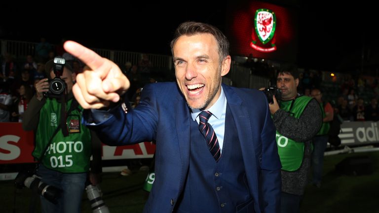 Phil Neville celebrates qualifying for the Women&#39;s World Cup