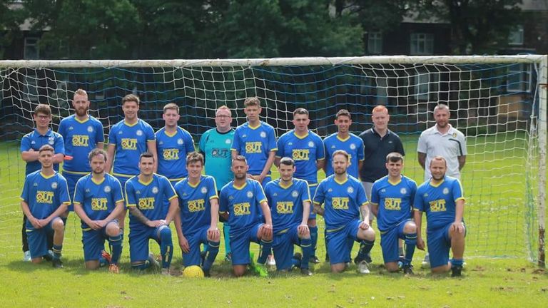 New Armley FC are sponsored by Marching Out Together, the Leeds United LGBT+ supporters group