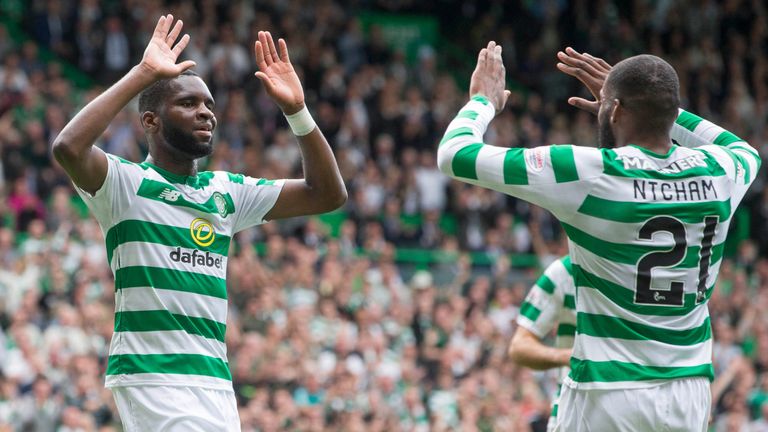 Celtic&#39;s Odsonne Edouard celebrates scoring his side&#39;s second goal against Livingston