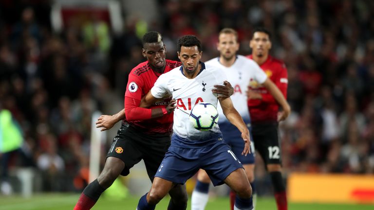 Mousa Dembele holds off the challenge of Paul Pogba