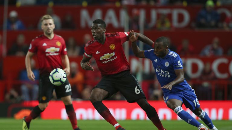 Paul Pogba during the Premier League match between Manchester United and Leicester City at Old Trafford on August 10, 2018 in Manchester, United Kingdom.