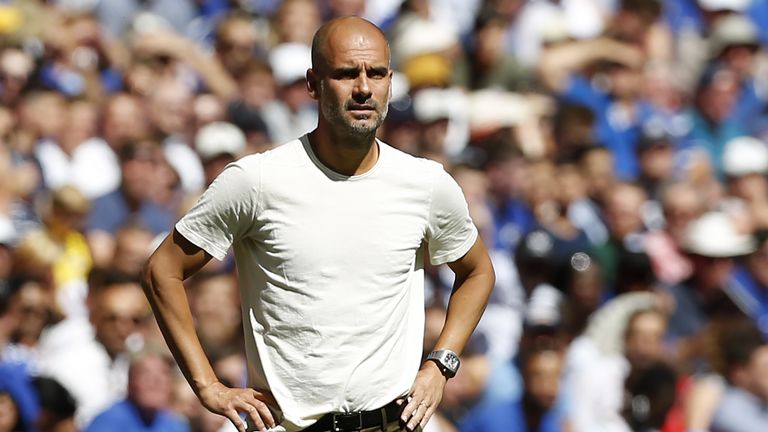 Pep Guardiola watches on during the Community Shield