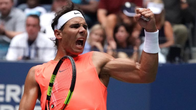 Rafael Nadal of Spain celebrates a point against Karen Khachanovof Russia on Day 5 of their 2018 US Open Men's Singles match at the USTA Billie Jean King National Tennis Center in New York on August 31, 2018.