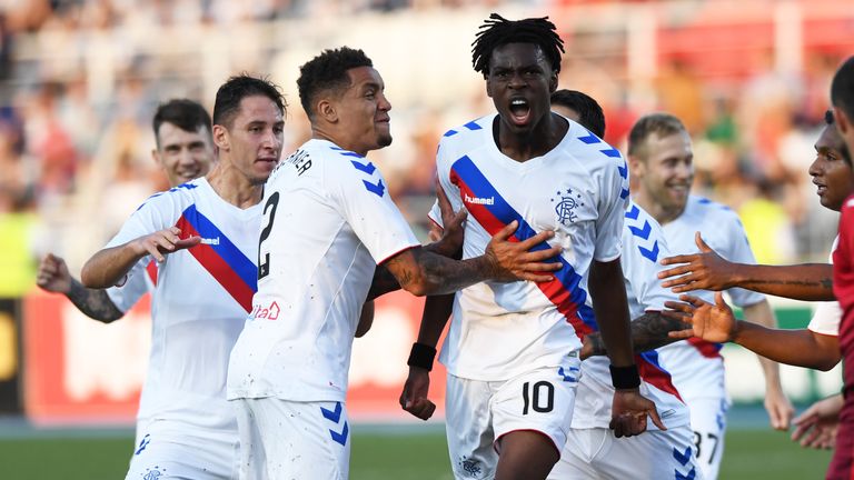 Rangers' Ovie Ejaria celebrates his goal to make it 1-0 and 2-0 on aggregate