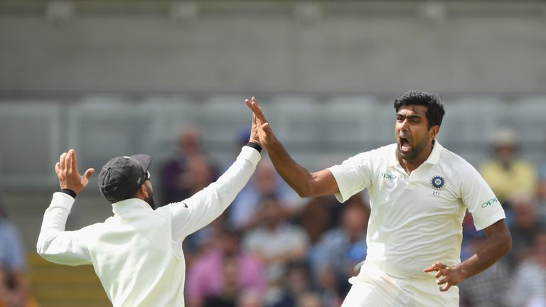 BIRMINGHAM, ENGLAND - AUGUST 01:  India bowler Ravi Ashwin celebrates after bowling Alastair Cook during day one of the First Specsavers Test Match between England and India at Edgbaston on August 1, 2018 in Birmingham, England.  (Photo by Stu Forster/Getty Images)