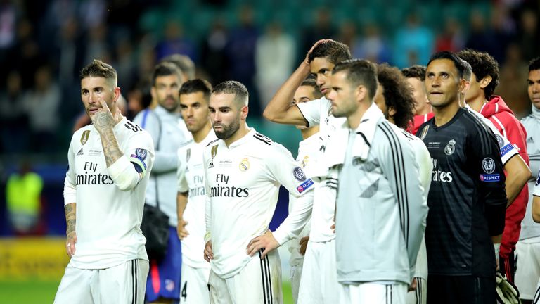 Real Madrid players after the UEFA Super Cup between Real Madrid and Atletico Madrid at Lillekula Stadium on August 15, 2018 in Tallinn, Estonia.