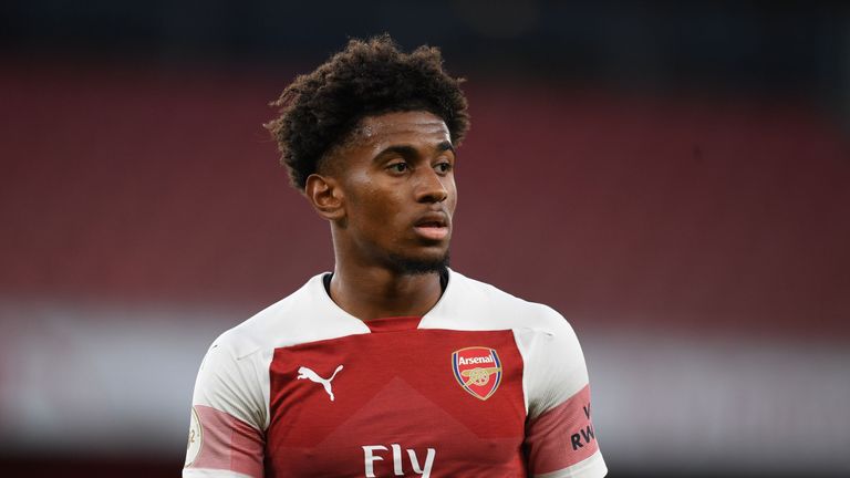 Reiss Nelson of Arsenal during the Premier League 2 match between Arsenal U23 and Brighton & Hove Albion U23 at Emirates Stadium on August 20, 2018 in London, England. (Photo by Stuart MacFarlane/Arsenal FC via Getty Images)