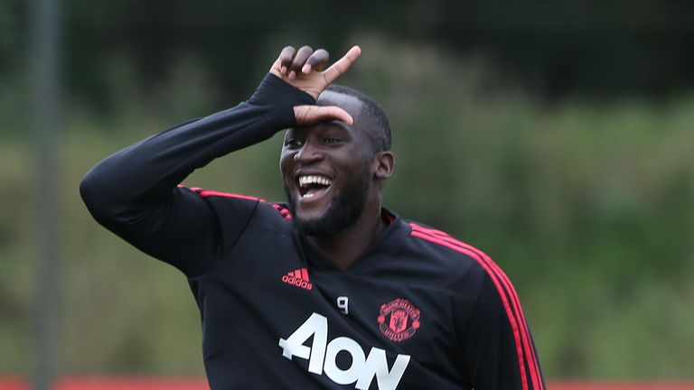 Romelu Lukaku performs the popular 'Take the L' dance at Manchester United's Aon Training Complex